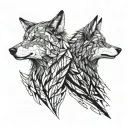 two wolf's heads one angry black second white quiet tattoo design idea