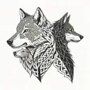 two wolf's heads one angry black second white quiet tattoo design idea