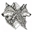 two wolf's heads one angry black second white quiet tattoo design idea