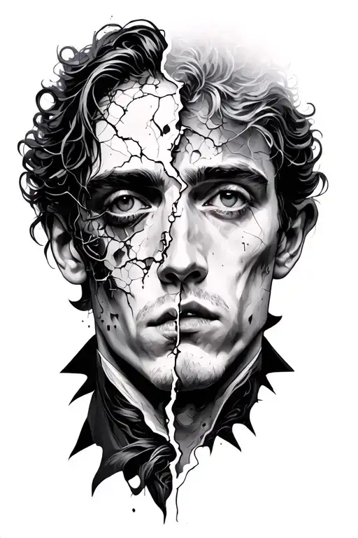 dorian gray tattoo with half face destroyed tattoo design idea