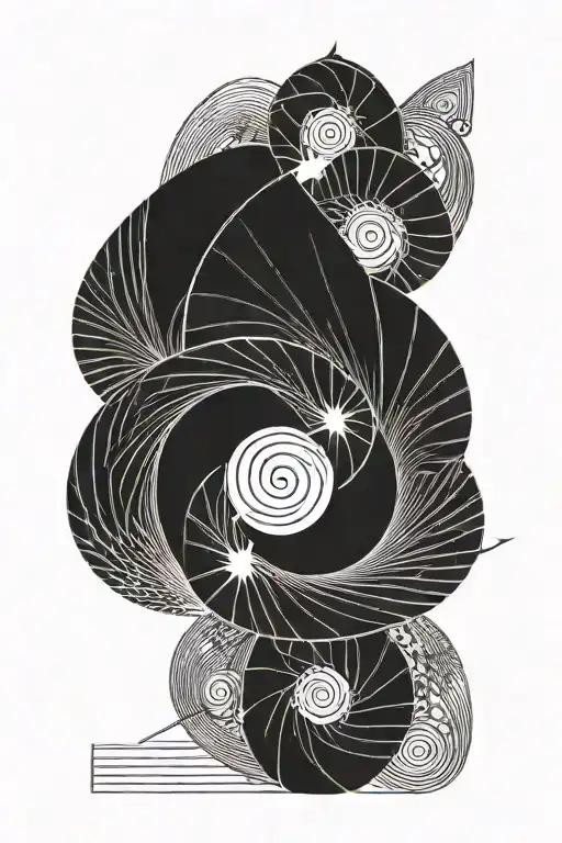 fibonacci spiral pattern with sunrays tattoo design idea