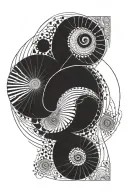 fibonacci spiral pattern with sunrays tattoo design idea