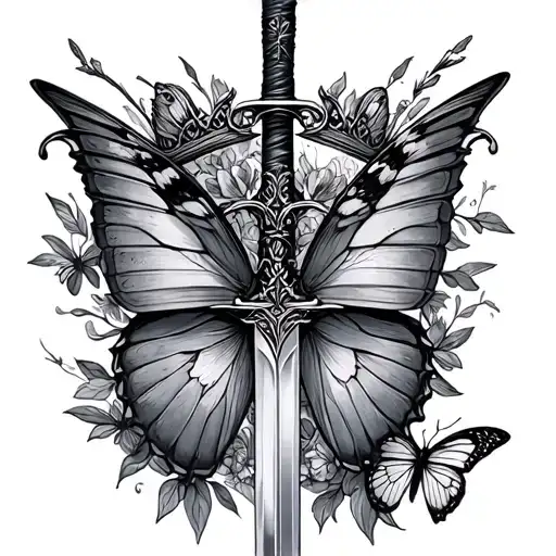 robins sword books butterfly  crown tattoo design idea