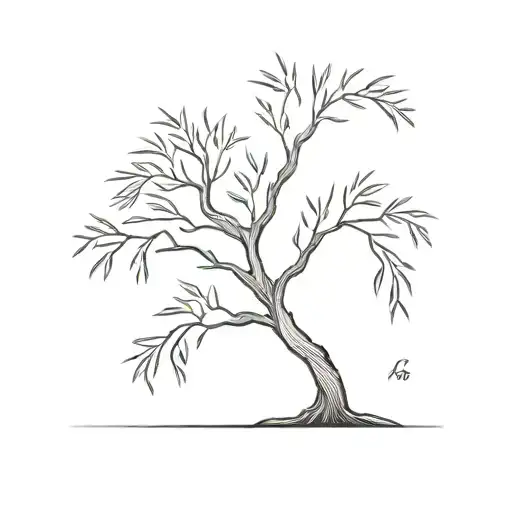 fine line willow tree long branches tattoo design idea