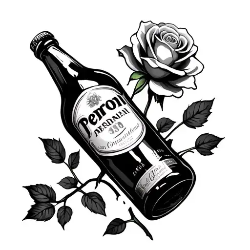 A tattoo of a bottle of broken Peroni, from which a rose comes out. Symbolizes the rebirth tattoo design idea