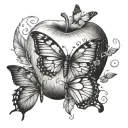 Fragrant baked apple with 2 butterflies flying over it tattoo design idea