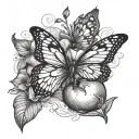 Fragrant baked apple with 2 butterflies flying over it tattoo design idea