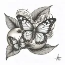 Fragrant baked apple with 2 butterflies flying over it tattoo design idea