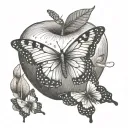 Fragrant baked apple with 2 butterflies flying over it tattoo design idea