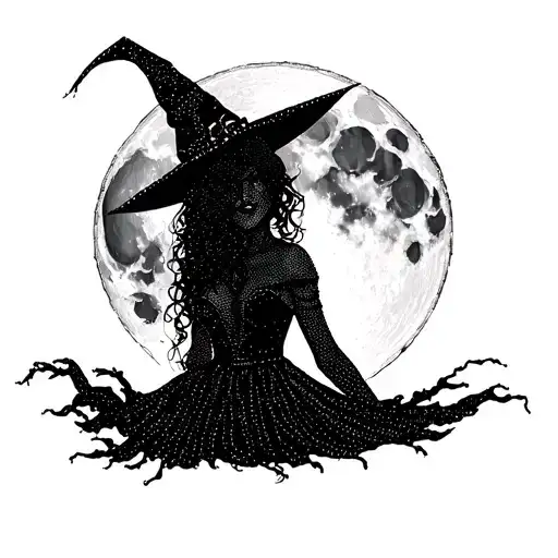 "IV - V - MMXIV" sexy witch bride silhouette over full moon tattoo design idea