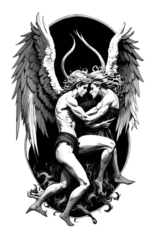  angels vs demons fighting tattoo design idea