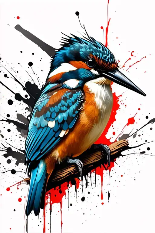 White-collared kingfisher perched tattoo design idea
