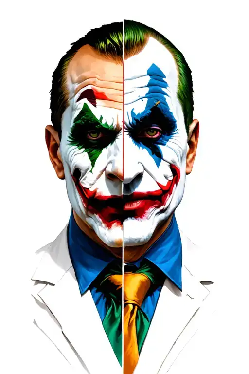 Half Man-Half Joker from Dark Knight split down the middle. One side is normal (no makeup) the other side is joker tattoo design idea