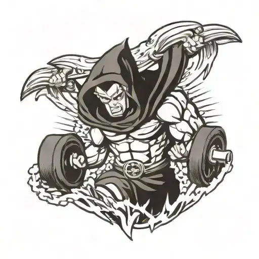 hooded figure super saiyan lifting weights tattoo design idea
