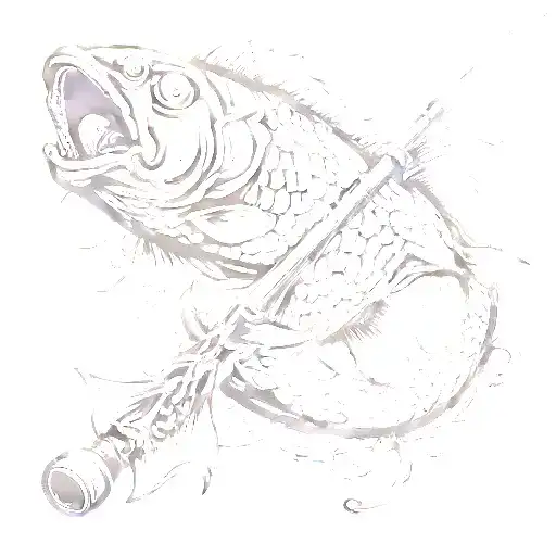 fishing rod " forever fishing" with  Barra jumping. memorial tattoo design idea