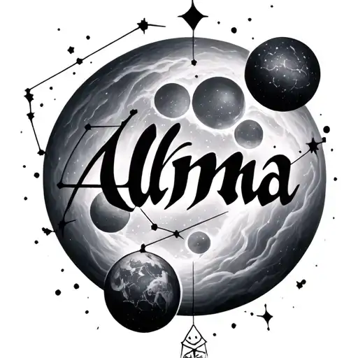Alma first name with constellation Balance tattoo design idea