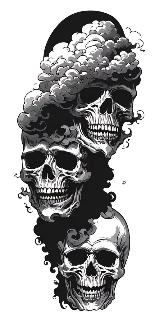 sinister skulls representing dark periods with clouds tattoo design idea