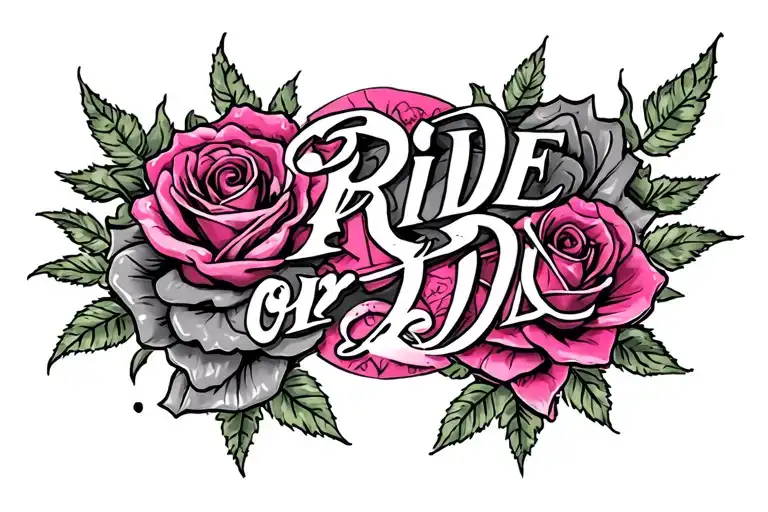 Ride or Die motorcycle roses intertwined tattoo design idea