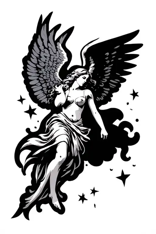 falling angel with stars patch work arm tattoo tattoo design idea