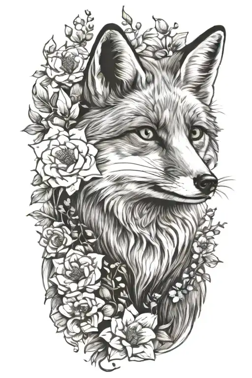 fox and flowers growing tattoo design idea