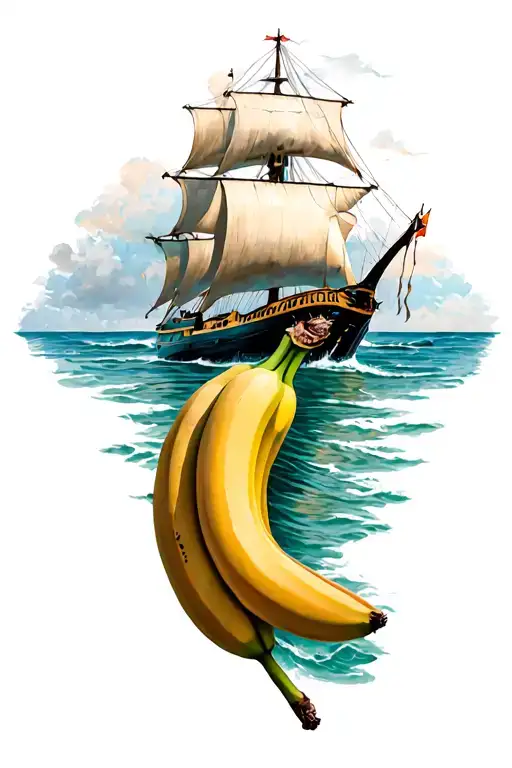 banana ship sailing tattoo design idea