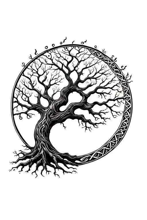 tree of life with big beautiful branches and interwoven roots and DNA  tattoo design idea