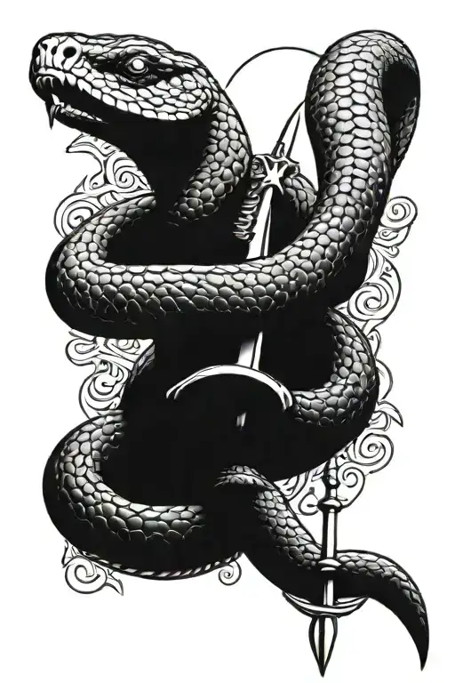 A combination tattoo of a snake and a sword for the side of the finger The tattoo style should be simple and completely  tattoo design idea