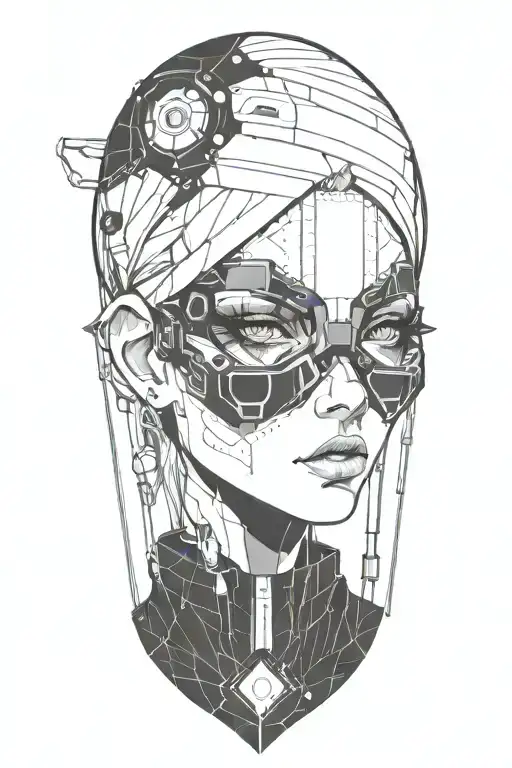 beautifull Girl anime character cyberpunk  tattoo design idea