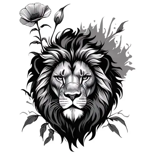 lion gladiulos and poppy flower tattoo design idea