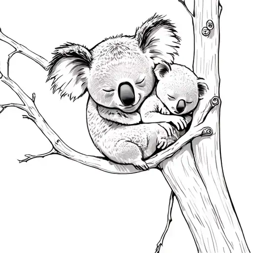 koala in a tree holding her baby koala sleeping tattoo design idea