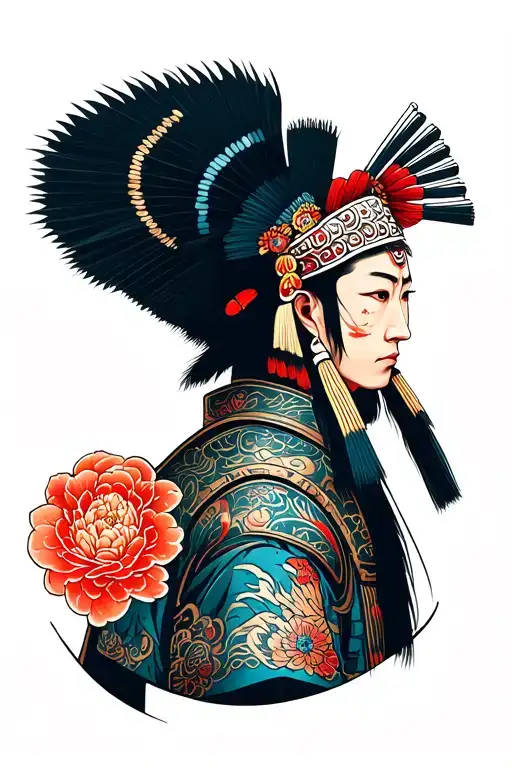 japanese/ Indian warrior tattoo design idea