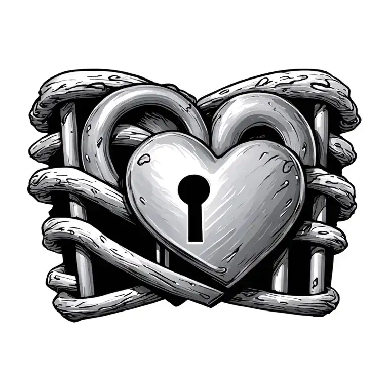 heart behind bars with lock tattoo design idea