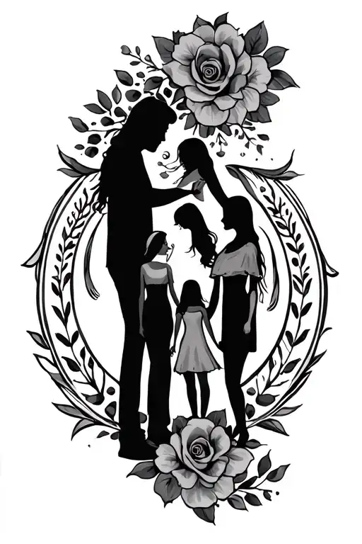 tattoo of the entire arm, which means the love and loyalty of a family that represents dad, mom, brother, daughter and girlfriend tattoo design idea