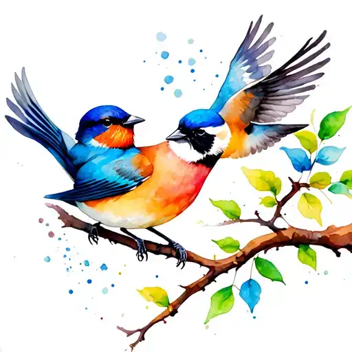 Glock who shoots a ball and a colorful sparrow flies away from a branch tattoo design idea
