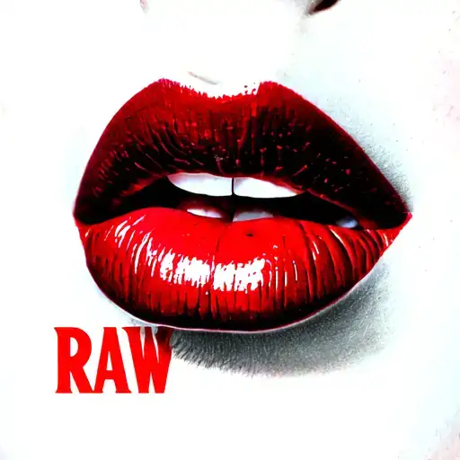 red lips biting its bottom lip with the word RAW under it  tattoo design idea