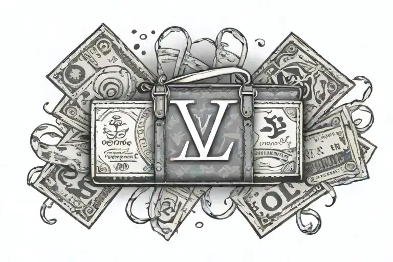Louis Vuitton symbol with money and blood tattoo design idea