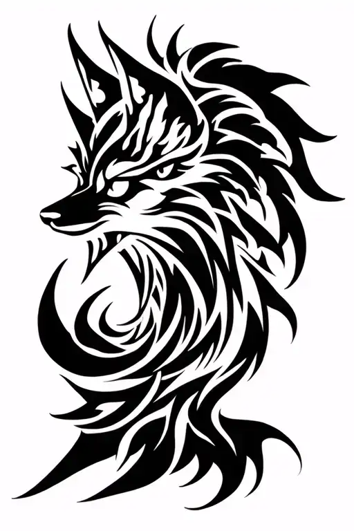 Fox Spirit God of forest landscape tattoo design idea