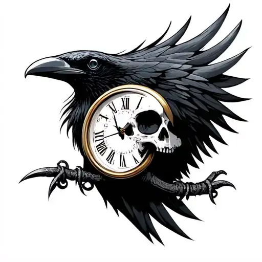 crow skull scale clock tattoo design idea