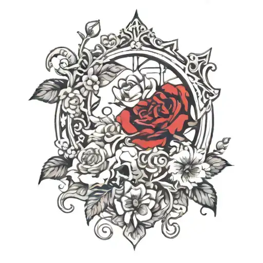 broken mirror ego death new spiritual life flowers and vines tattoo design idea