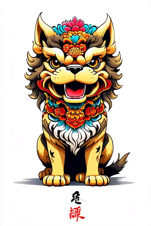 Foo dog sitting tattoo design idea