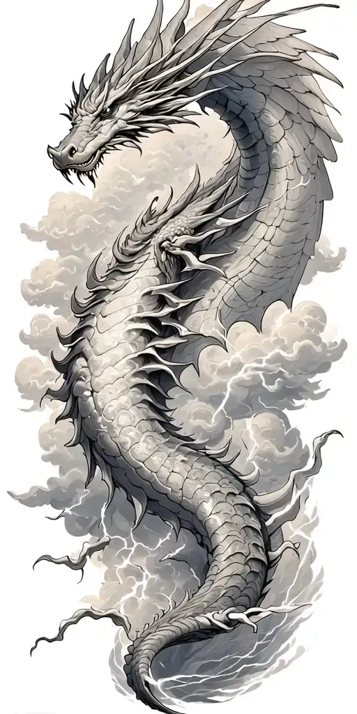 leviathan, virgo, typhoon, wings, clouds, dragon, fighting, midgar background, manlike body, storm, lightning tattoo design idea