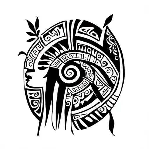minimalist, Dominican republic, family in taino symbols tattoo design idea