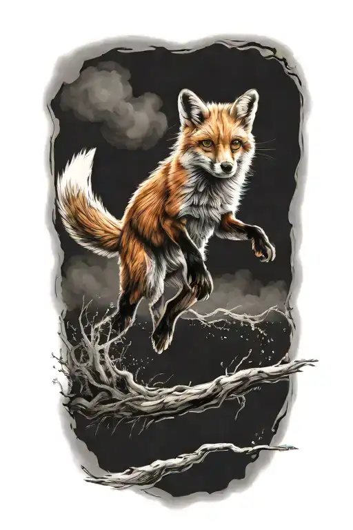 fox jumping tattoo design idea