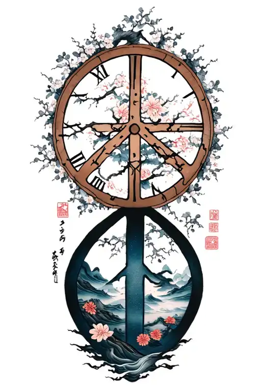 peace and lightining storm and time and nature japanese tattoo design idea
