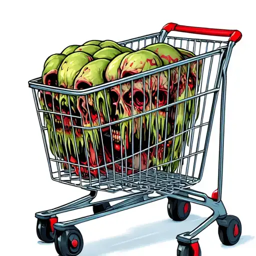 shopping trolley with zombie body parts integrated tattoo design idea