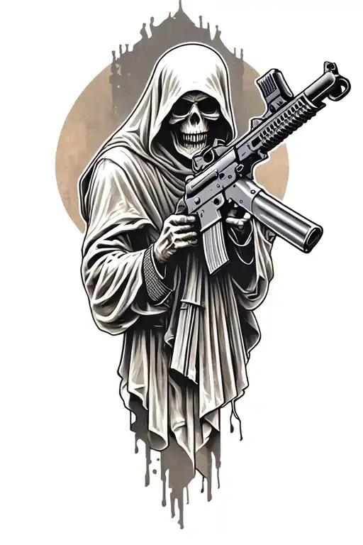 grim reaper with AR15 gun tattoo design idea