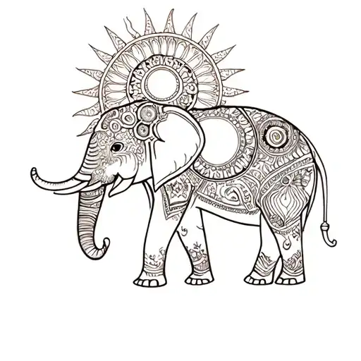 Elephant, Moon, Sun, Mandala Along With tattoo design idea