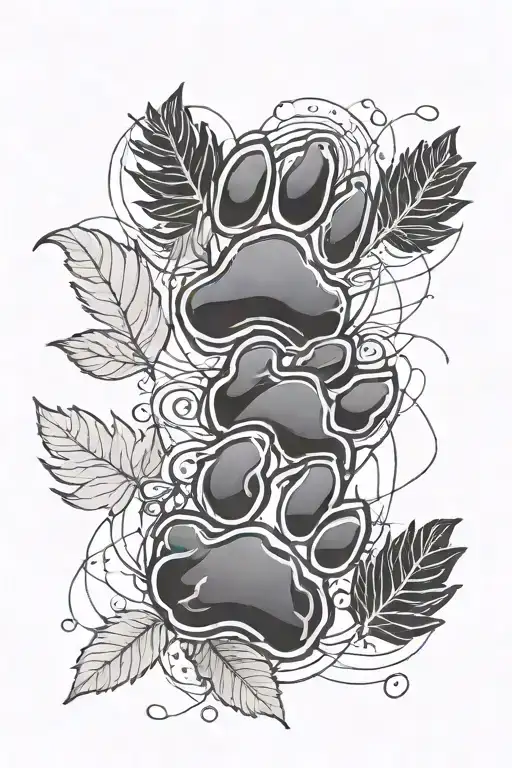 two dog paw print with leaves and lines tattoo design idea