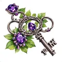 gothic key tattoo small with purple sapphire gemstone tattoo design idea