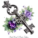 gothic key tattoo small with purple sapphire gemstone tattoo design idea